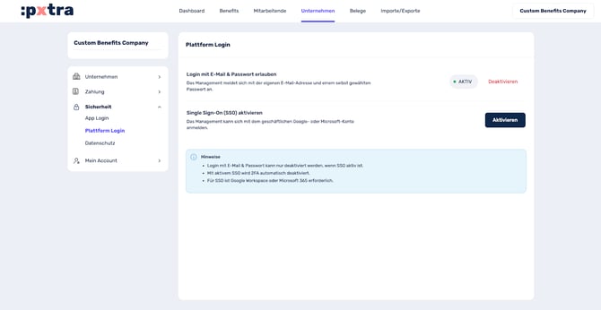Wie aktiviere ich Single Sign-On (SSO) bei pxtra-2