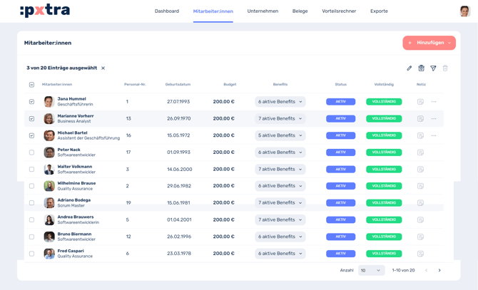 Wie kann ich Mitarbeitende zu pxtra einladen