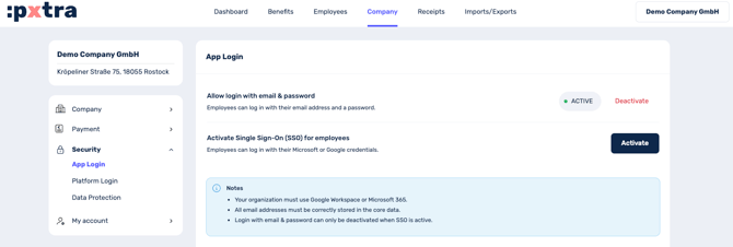 How do I activate Single Sign-On (SSO) with pxtra-1