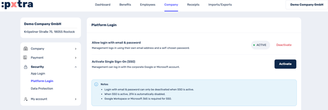 How do I activate Single Sign-On (SSO) with pxtra-2