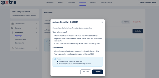 How do I activate Single Sign-On (SSO) with pxtra-4